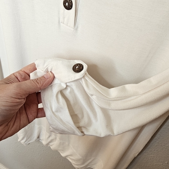 Soft Surroundings Rolled Sleeve Womens Tunic Shirt L Large V Neck Buttons White - Picture 7 of 12